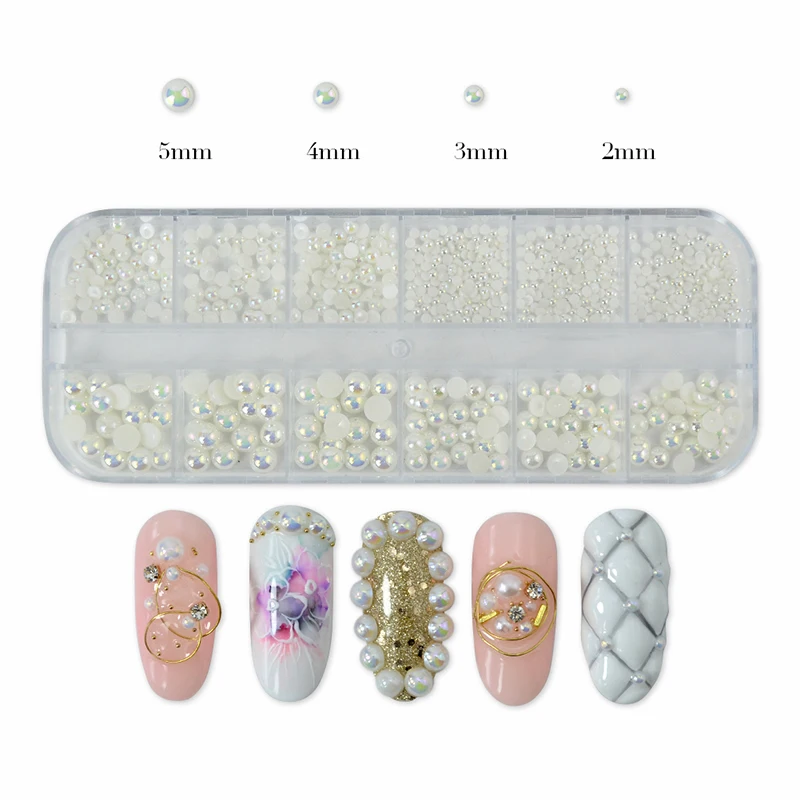 Best Seller 3D Half Round Beads White Pearls Nail Art Accessories