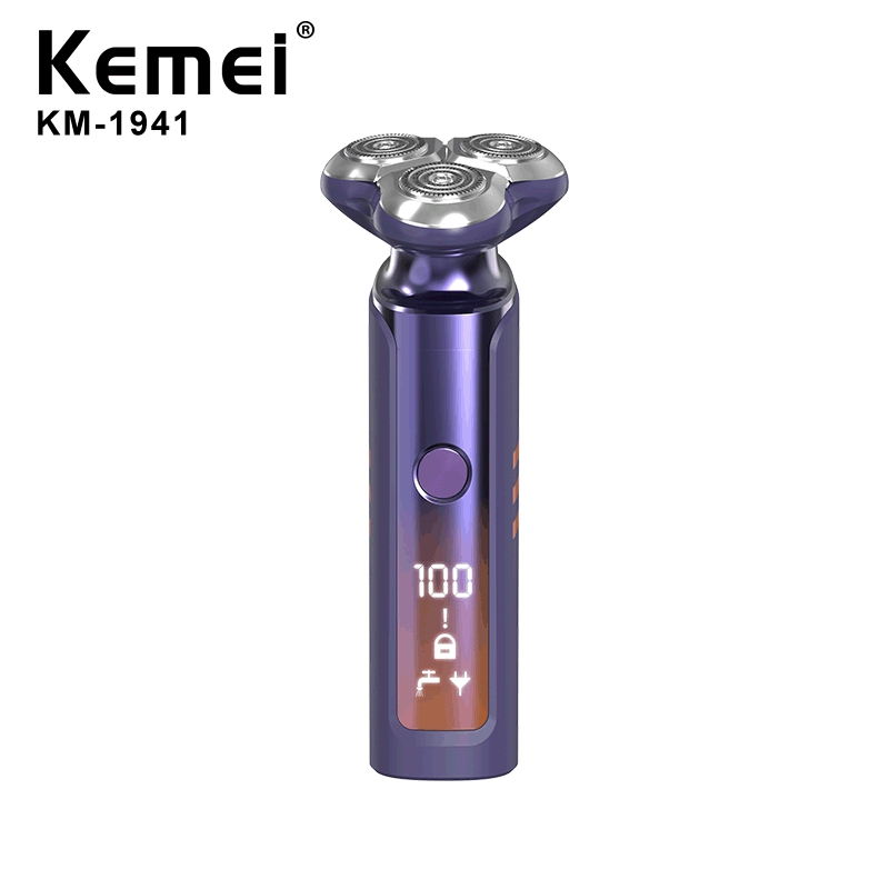 Kemei KM-1941 USB зарядка ЖК-дисплей электробритва уровень 6 водонепроницаемые мужские уход за кожей лица бритва с тройным вращающийся электробритва