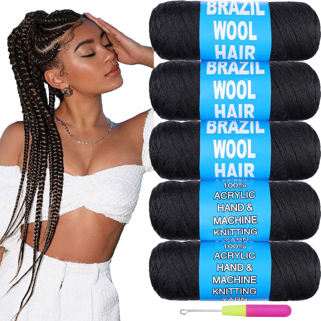 Synthetic Fiber for Braiding and Crochet Braids Hair Making Brazilian Wool Hair 70g Per Bundle