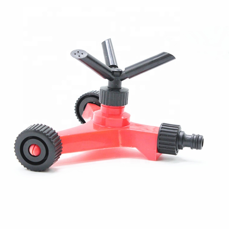 Agricultural 3-ARM Plastic Irrigation Rotary Sprinkler System Garden Lawn Grass With Wheels 360 Gear Drive Watering Go Round