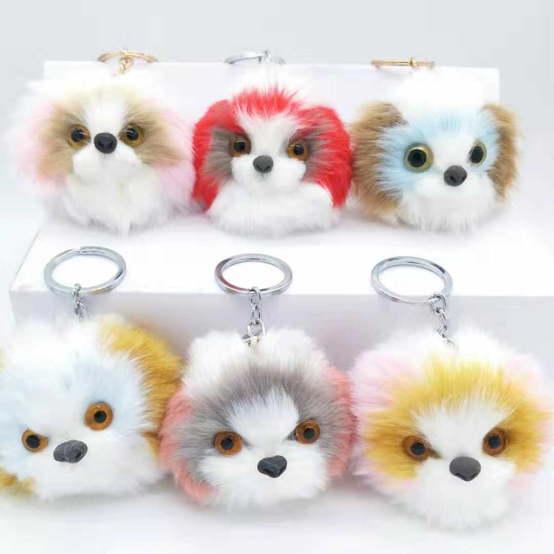 New Car Ornament Fluffy Fur Pompoms Cute Puppy Keychains Mini Plush Toys Keychain