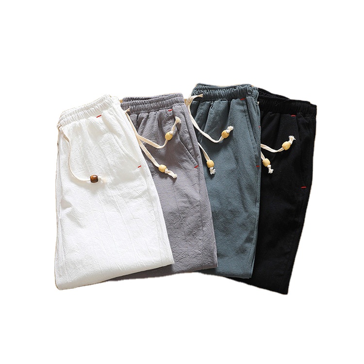 2021 Men casual track short pants trendy elastic waist breathable mens gym shorts solid cropped half pants cotton