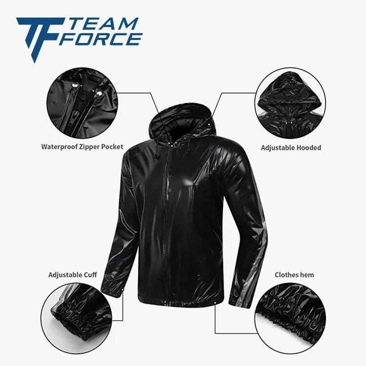 Dropshipping Slimming Exercise PVC Plastic Body Fitness Gym Two Piece Weight Loss Anti-Rip Sweat Sauna Suit With Hood