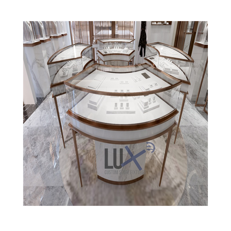 Lux изготовленный на заказ магазин торговый центр выставочный зал новейшие кривые комбинированные часы и ювелирные коробки киоск Витрина ювелирных изделий