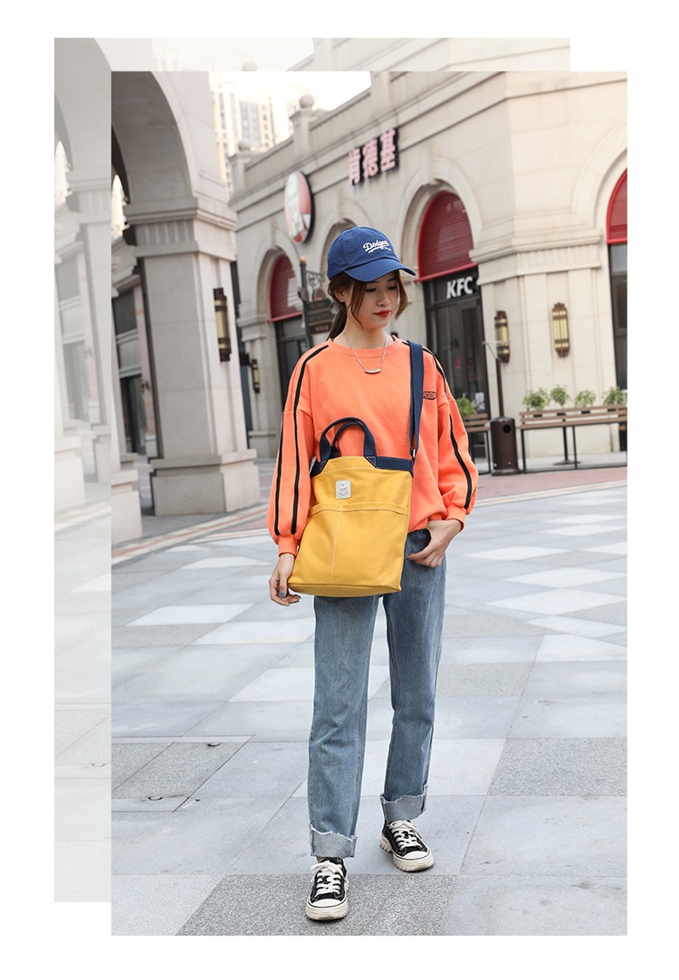 Factory direct travel canvas sling bag women canvas tote bag color handle