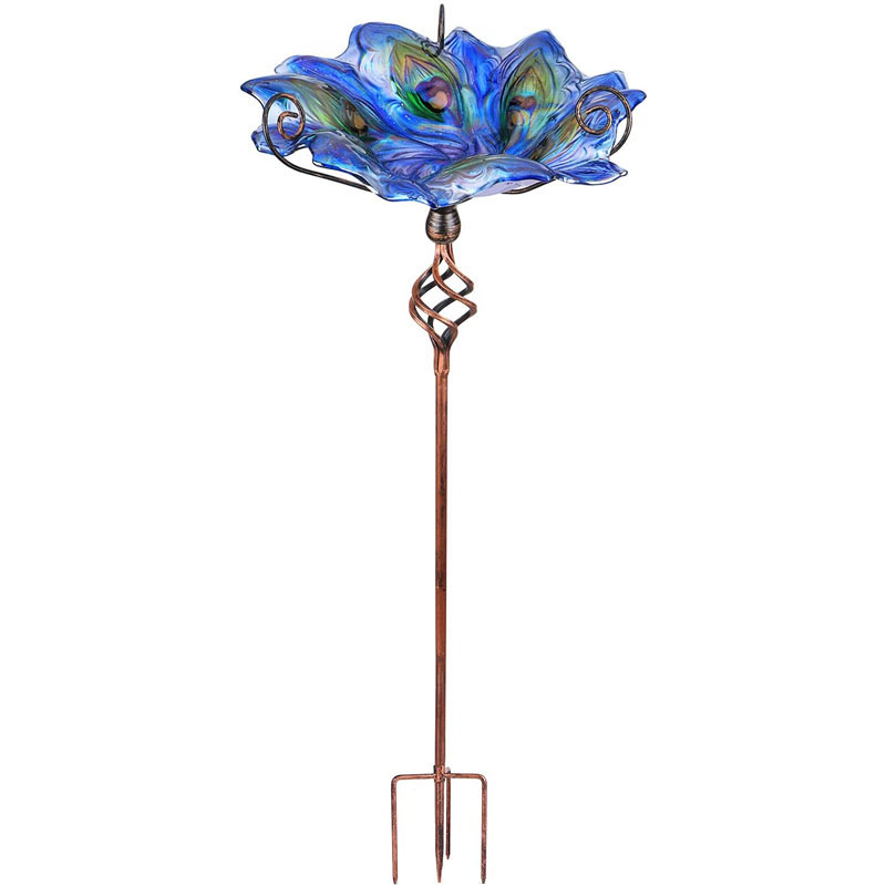 Outdoor Other Garden Decor Supplies Ornaments Glass Bird Bath Bird Feeder with Metal Stake