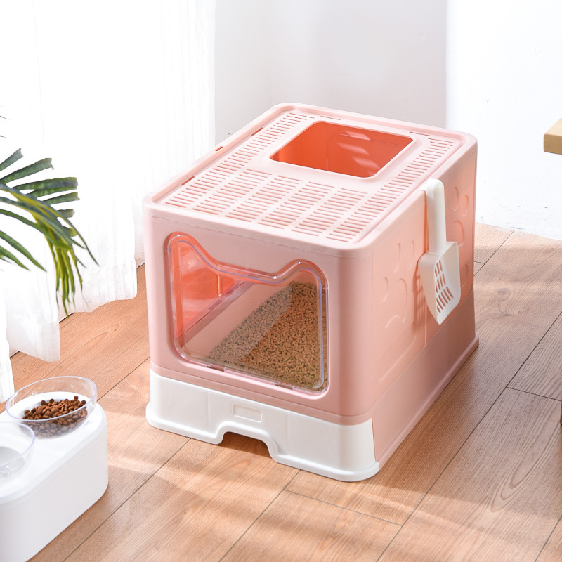 Ikitchen 2021Factory Cheap Folding Cat Litter Box Packaging Total-Enclosed Push-out Drawer Cat Toilet Box Push-in Cat Litter Box