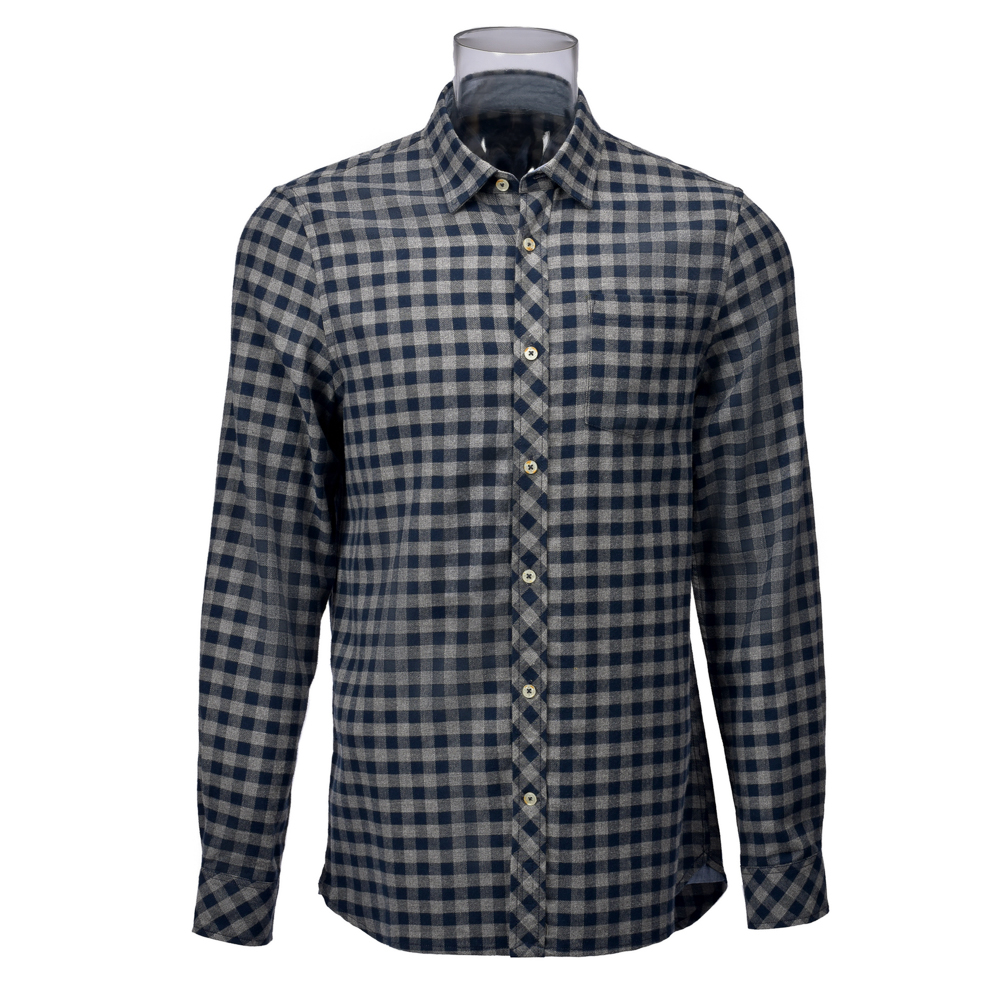 Men's Long Sleeve Yarn Dyed Grey Check Shirt With Sustainable 100% Organic Cotton For Men
