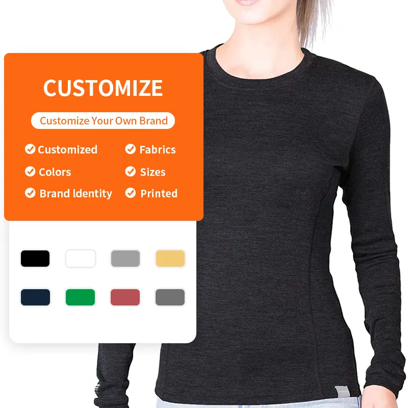 Enerup merino wool bamboo modal Wholesale Solid Keep warm Quick dry base layer Long Sleeve underwear Womens T-shirt