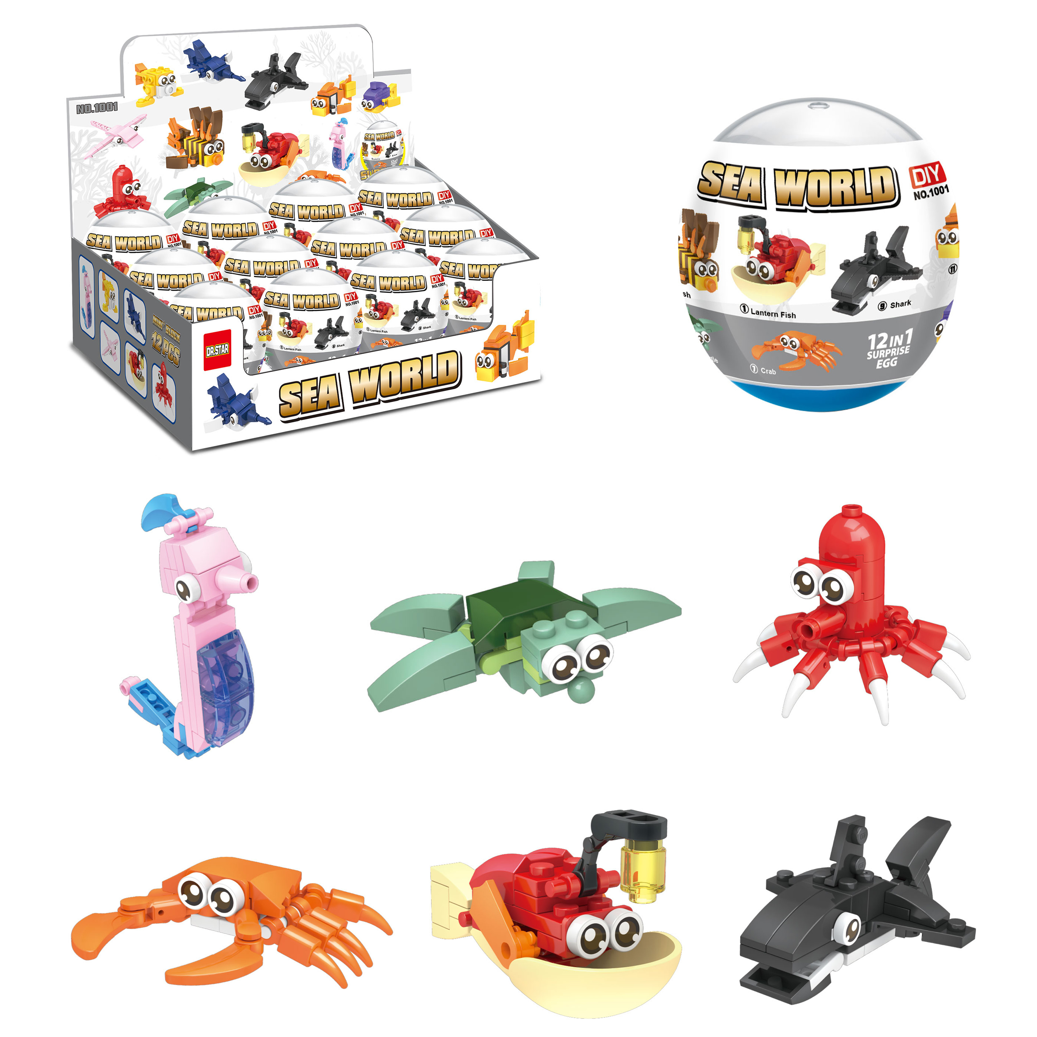 DIY Assembly Capsule Egg Mini Building Blocks Sea World Animals Model Bricks Kids Gifts STEM Blind Egg Children Toys