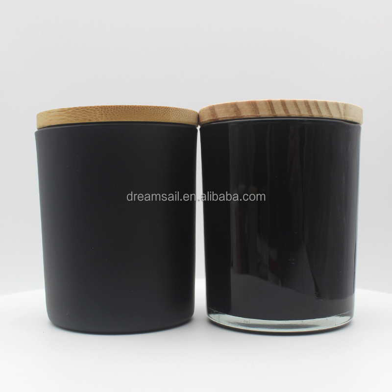 Wholesale Classic Black matt glossy round Glass Packaging Glass Candle Holder Candle Jar