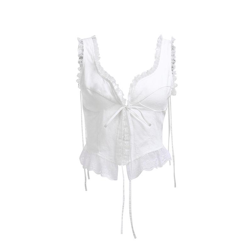 Summer Casual Bodycon Lace Top for Women - Embroidered Solid Design in Soft Cotton