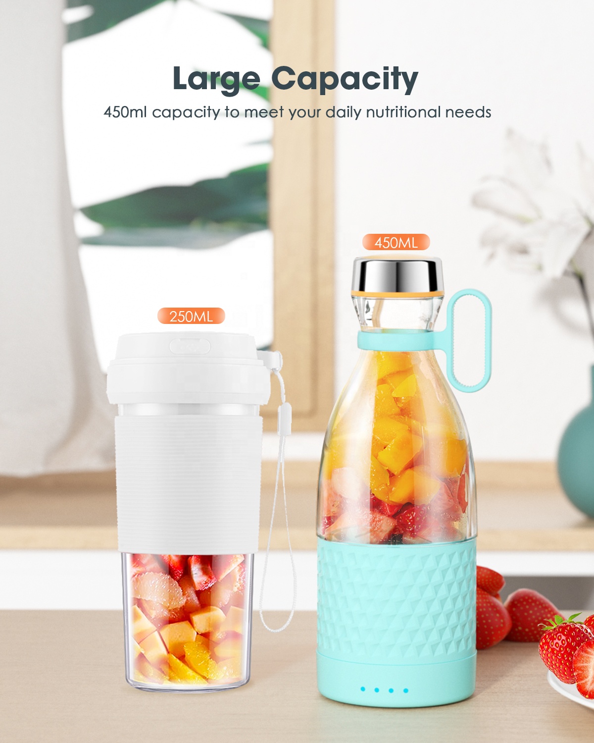 Manufacturer Direct Amazon Hot New Design 450ML Mini Juicer Cup Personal Portable Juicer Blender for Outdoor