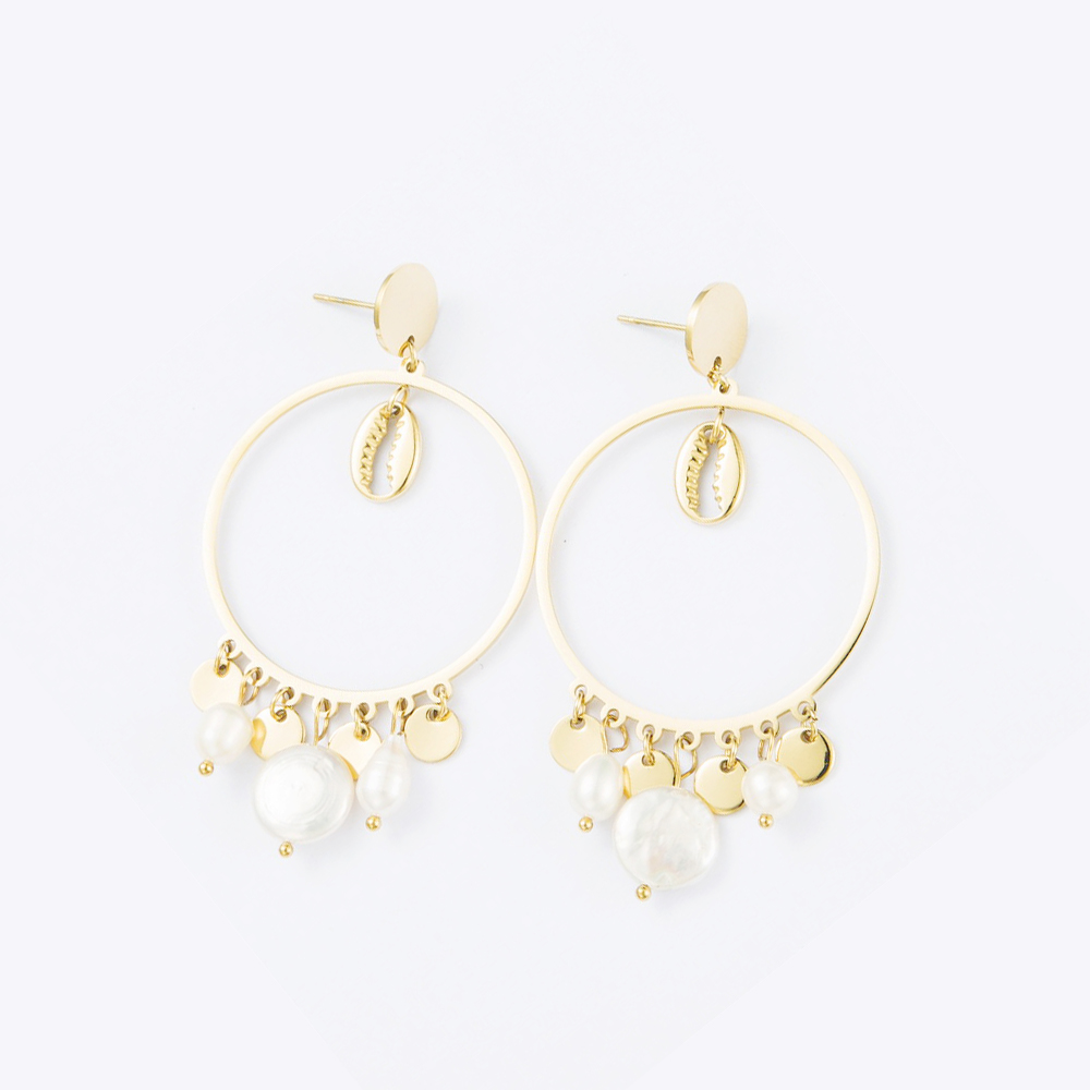 Shell Pendant Stainless Steel Gold Earring Pearl Earring
