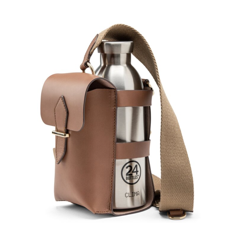 Custom Leather Water Bottle Carrier Bag Bottle Pouch Holder With Shoulder Strap