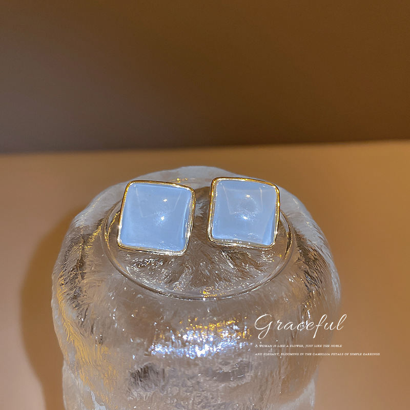 Jewelry 925 silver needle Korean fashion simple personality opal geometric square earrings temperament Design Earrings for wom
