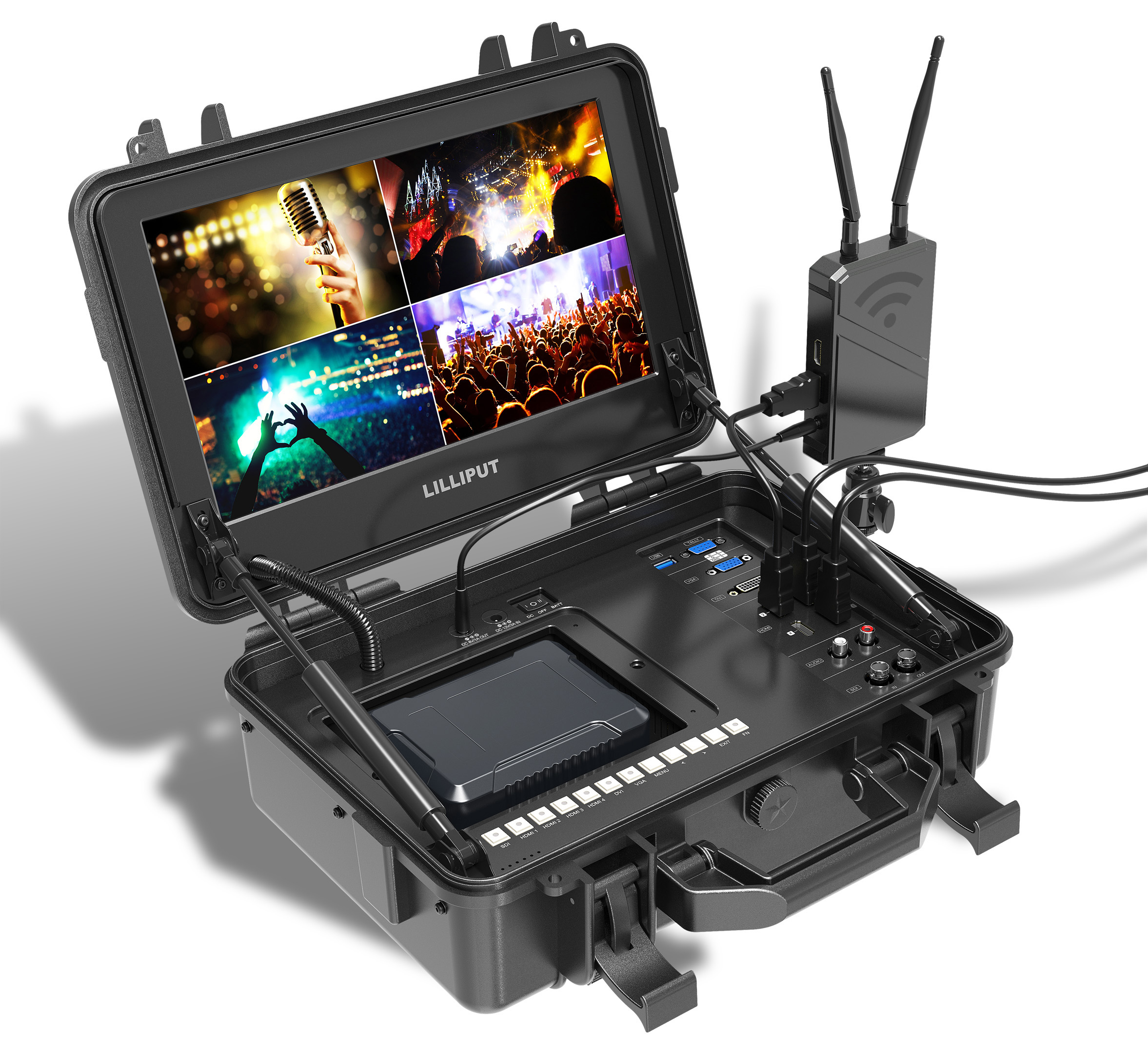 Lilliput 12.5 inch 4K Portable Radio Broadcasting Monitor with Quad Split SDI In HDMI Wireless VGA