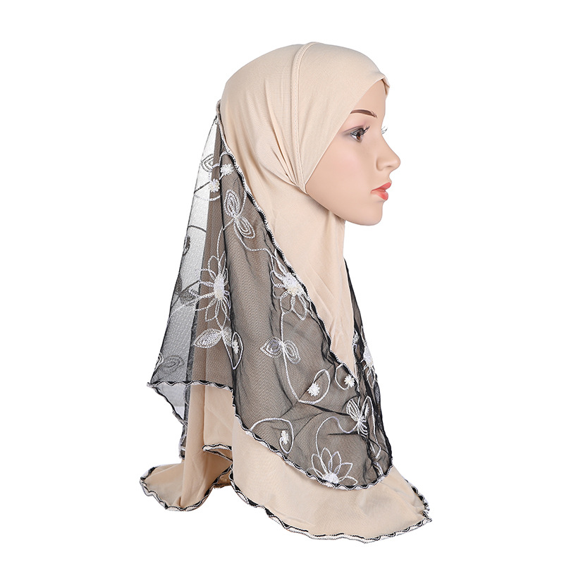 Embroidery Hijab Caps Crystal Linen Net Yarn Stitching Veil Worship Turban Wholesale Turban Headband Women Muslim