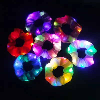 Fashion Party Light Scrunchies Amazon Hot Sale LED Light Colorful Satin Elastic led Hair Tie Accessories For Girls