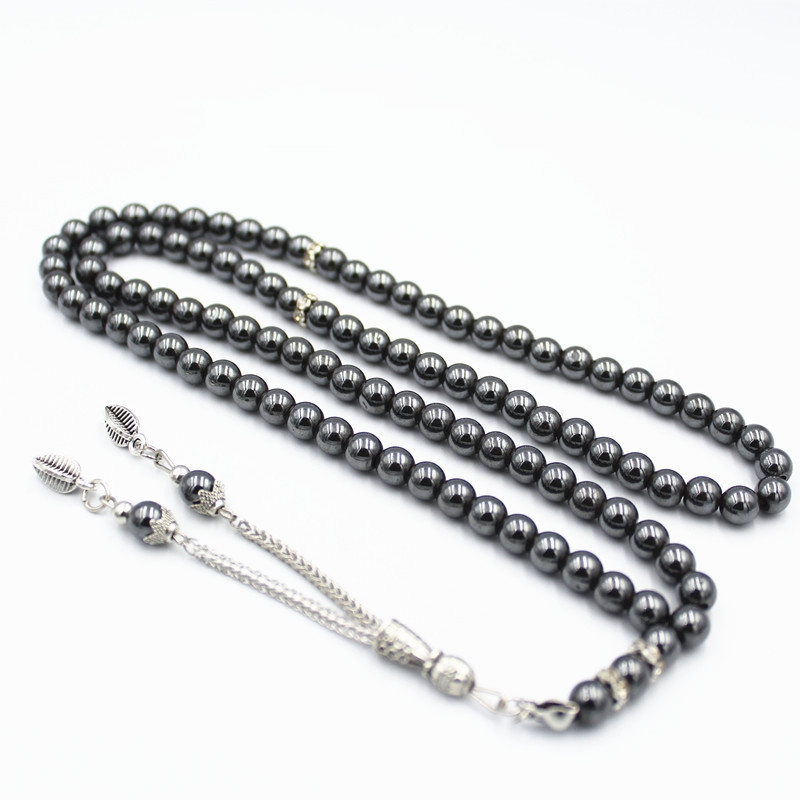 Natural Stone Hematite Tasbih Tassel Agatee And Hematite Prayer Beads Stone Rosary 99 beads 6mm