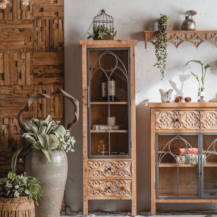industrial style antique metal frame & iron legs with 1 doors 2 drawers living room tall storage pantry cabinet