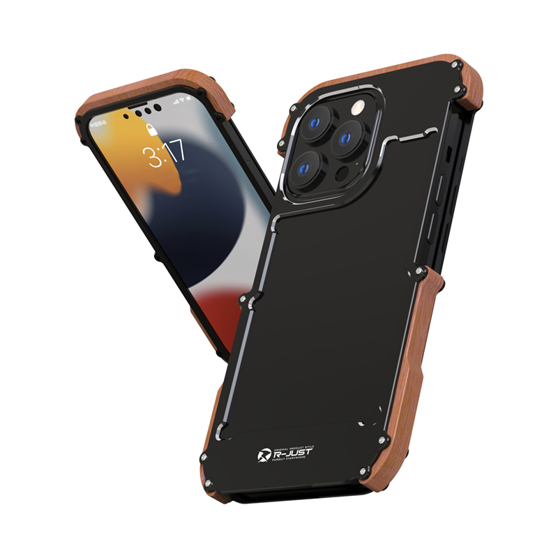 Luxury Fashion Unique Shockproof Wood Metal Cell Phone Cover For iPhone 13 Pro Max Mobile Phone Case For iPhone 12 Pro Max Shell
