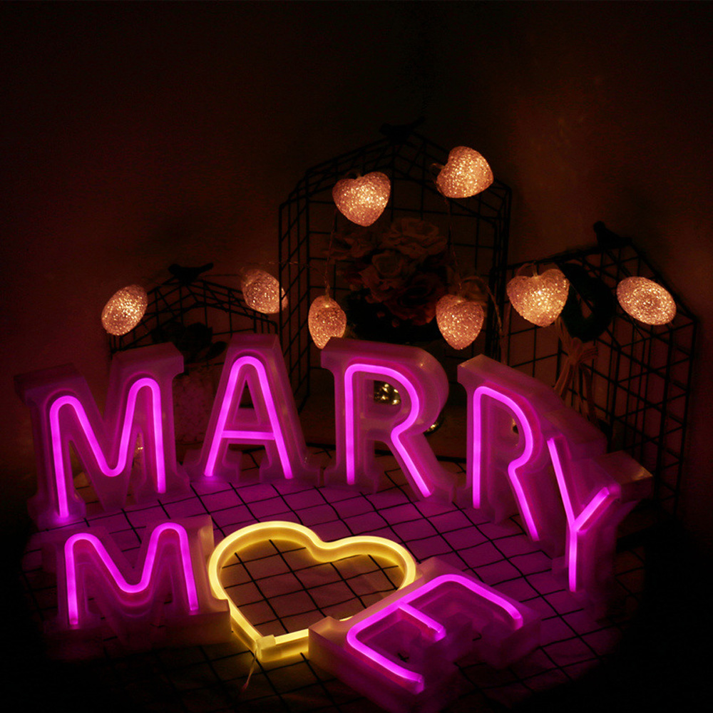 Merry Me Light Up Letters Neon Letter Lights 26 Alphabet Letter Signs LED Light for Wedding Christmas Birthday Party Decor