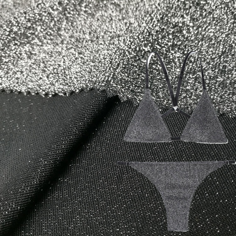 polyester spandex lurex knitted with metallic yarn lurex swimwear fabric for evening dress