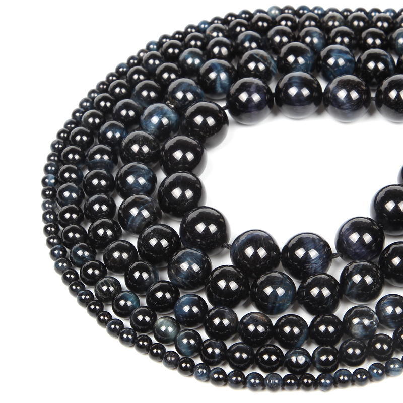 Natural Blue Black Tiger Eye Stone Beads Round Loose Spacer Beads For Jewelry Making DIY Bracelet Necklace 15'' 4/6/8/10/12mm