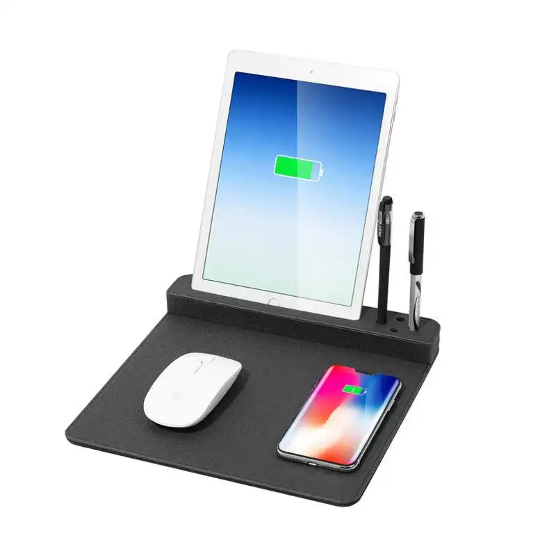 Portable Storage Box Wireless Charger Pen Holder Pu Leather Desk Organizer