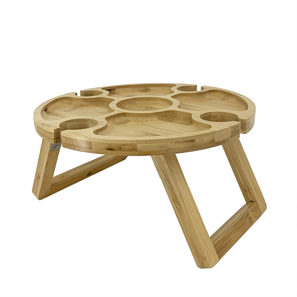 Wholesale Custom BBQ Camping Picnic Folding Table Outdoor Wine Picnic Table Bamboo Outdoor Portabl Picnic Table with Glass Holde