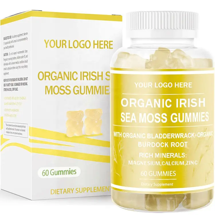 Private Label Natural Multifunctional 1600mg Irish Sea Moss Gummies Bear Dietary Supplement 60 Counts Support