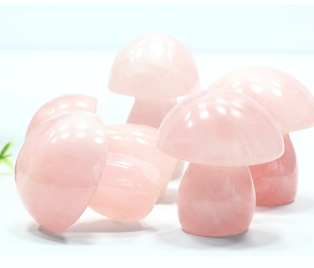Natural Rose Quartz Folk Crafts Crystal Mushroom For Home Decoration And Healing