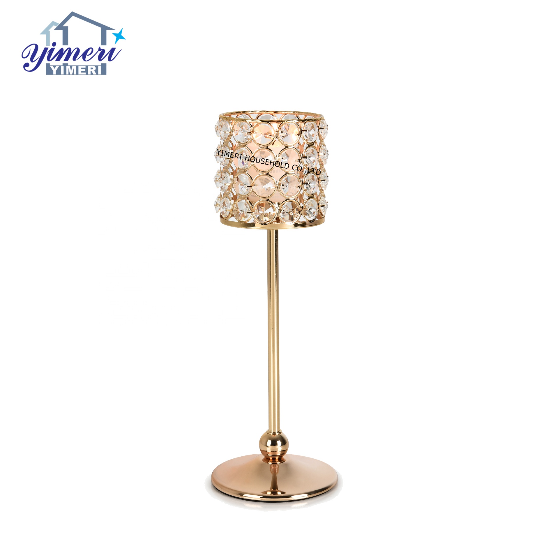 luxury home ornament cylinder gold clear crystal candle holder for birthday decor