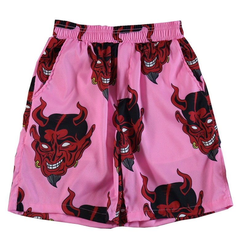 Gothic Style Satan Print Summer Beach Board Swimwear Streetwear Custom Men Jersey Shorts