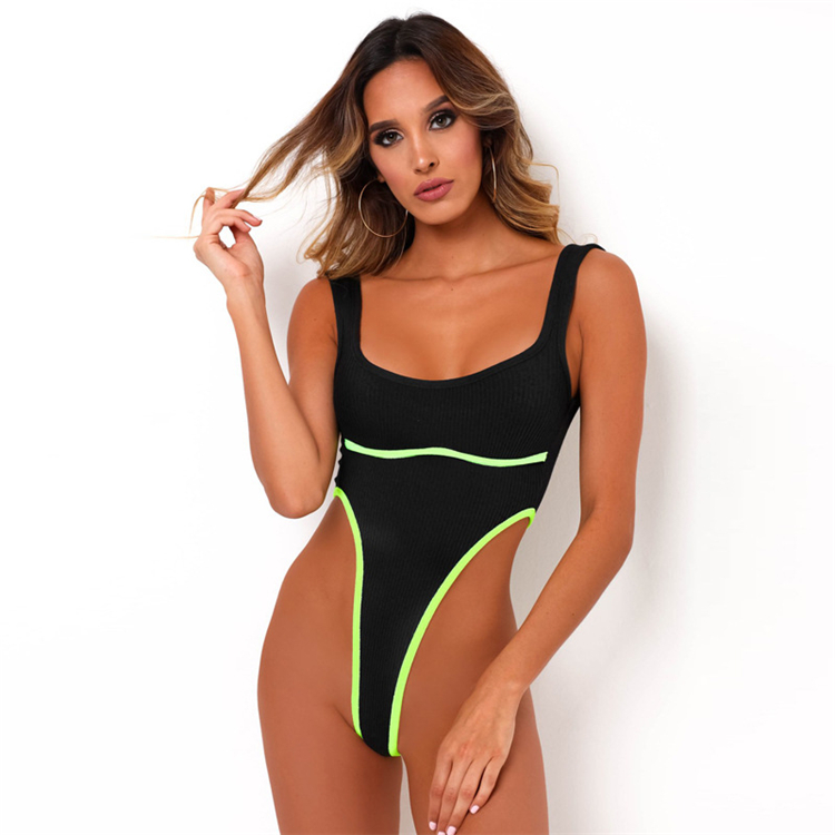 New 2021 Women Bodysuits Sexy Back Strap Fluorescent Strip Sports Bodysuit Latex Catsuit Women