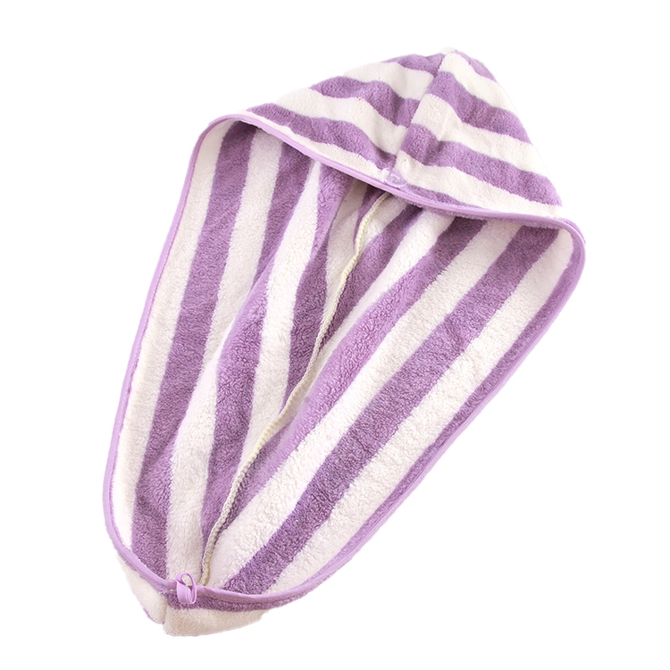 New Model Customized Hair Turban Microfiber Colorful Strip Towel with Button for Dry Hair
