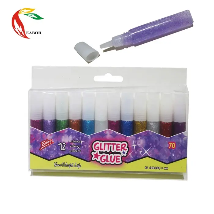 6ml 12 Colors Children Play Eco-Friendly Glitter Glue Plastic Tubes