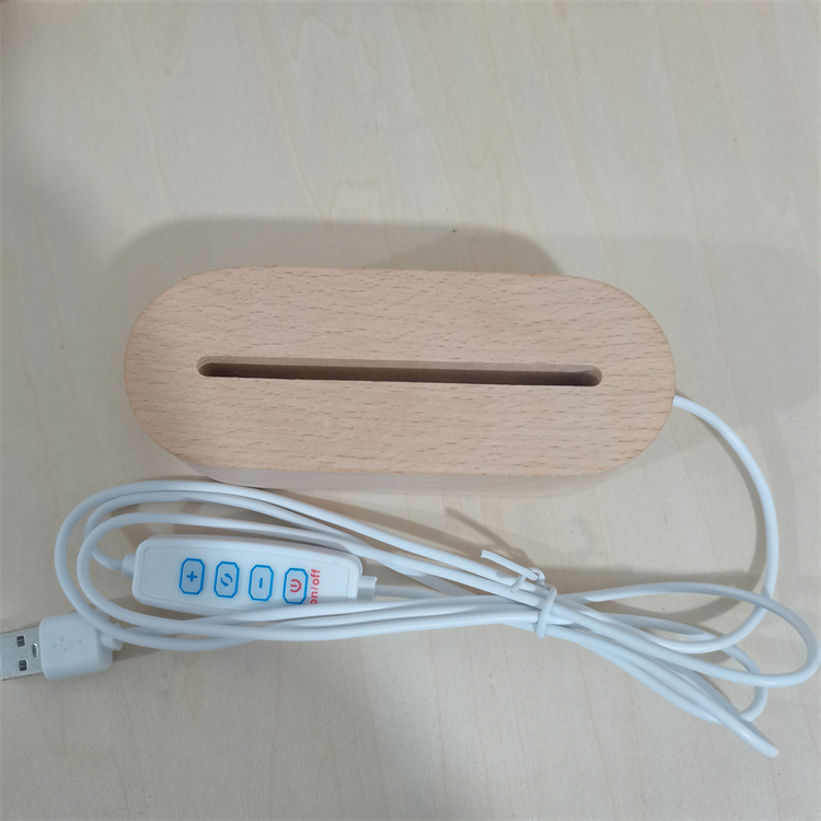 Hot selling USB oval solid wood 3D acrylic LED lamp holder for holiday custom gifts