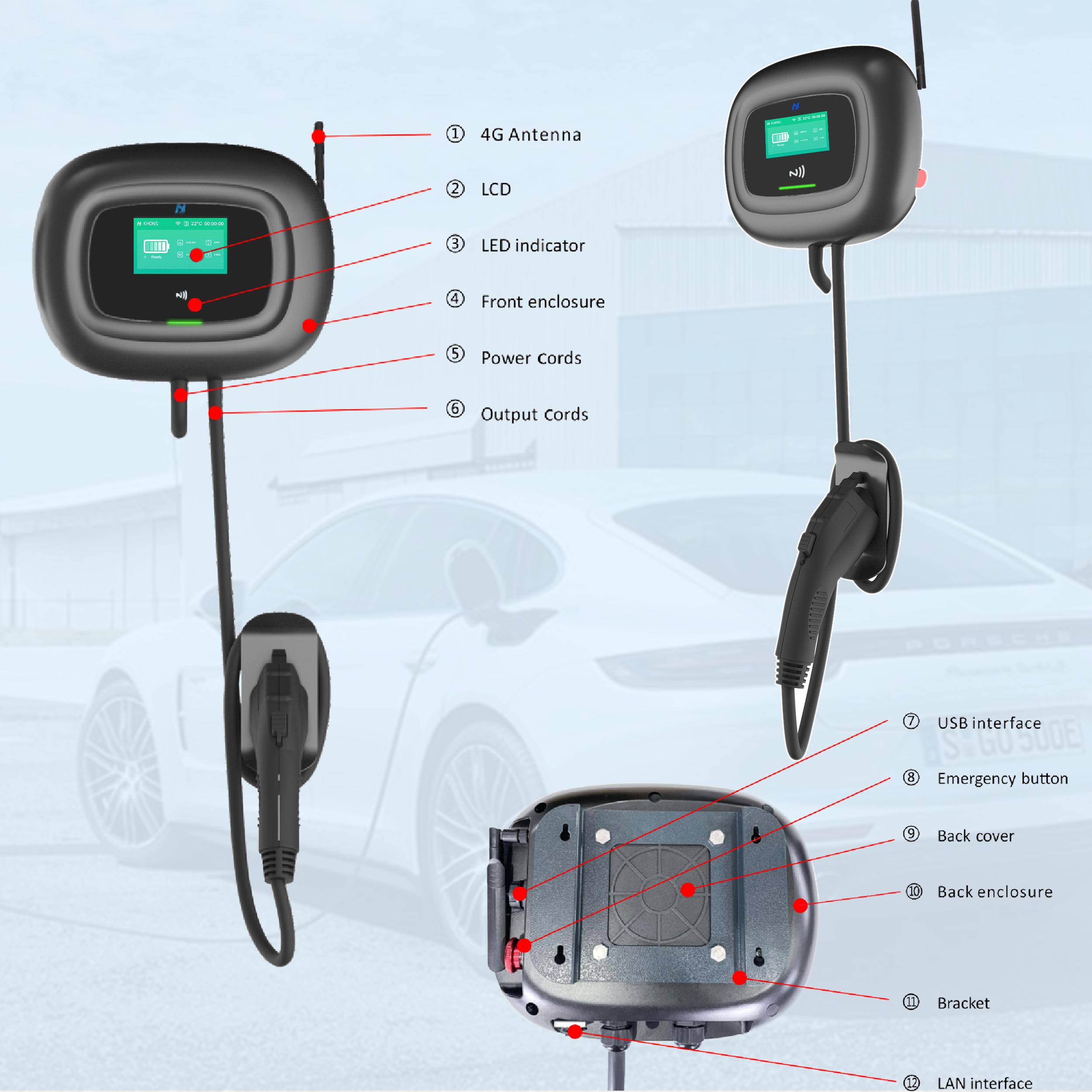 Khons-WB-03SPSW Wall-Mounted EV Charging sation-3.6KW single phase