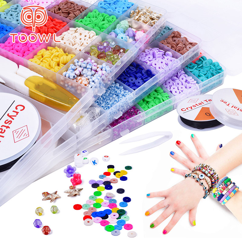 6mm DIY Clay Heishi Beads Clay Beads Kids Handmade Jewelry Flat Round Polymer Pottery Soft Ceramic Beads for Bracelets Necklace