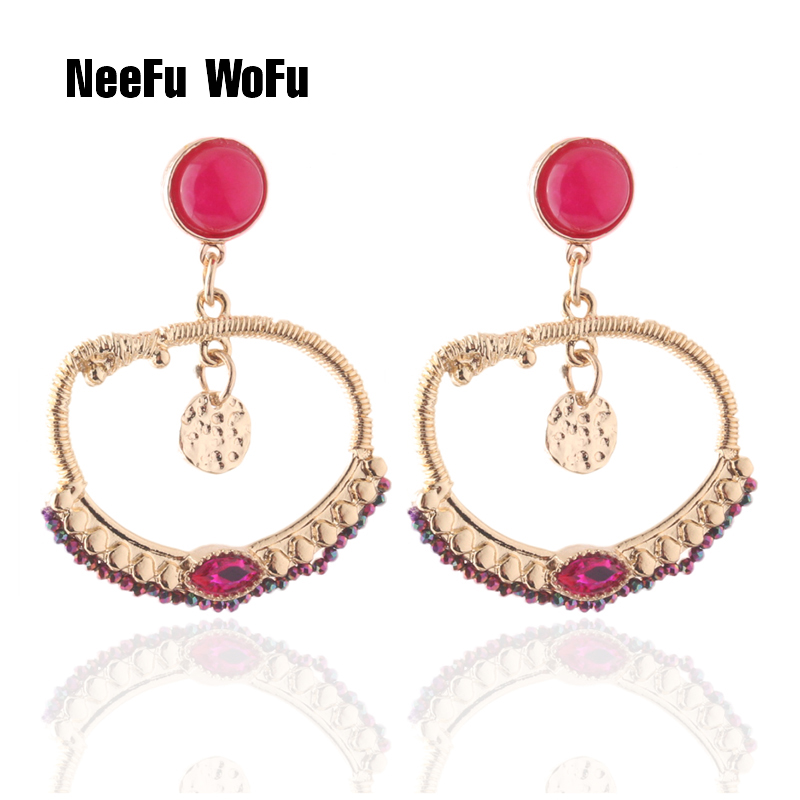 NeeFu WoFu Drop Natural Stone Crystal Charm Earring Dangle Zinc Alloy Large Long Brinco Manual Ear Accessories Oorbellen