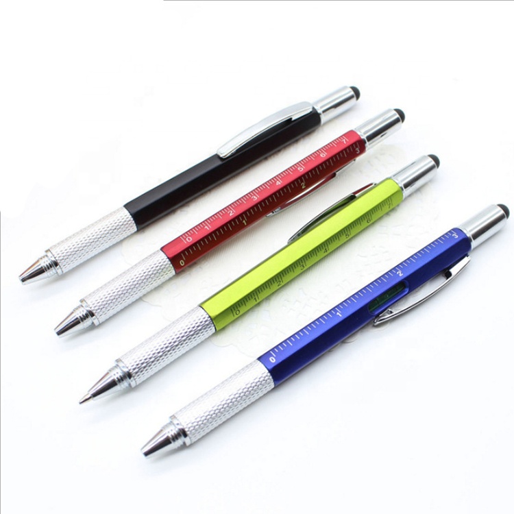 Plastic Multi Function Top Touch 6 in 1 Tool Pen Spirit Level Ruler Screwdriver Stylus Pen With Plastic Accessories