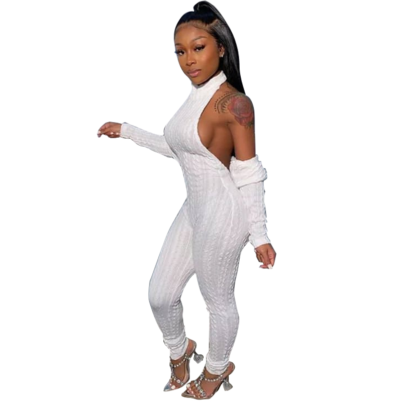 New Arrival 2021 long sleeve fashion sexy womens sweatersuit romper casual bodycon white sexy bodysuit