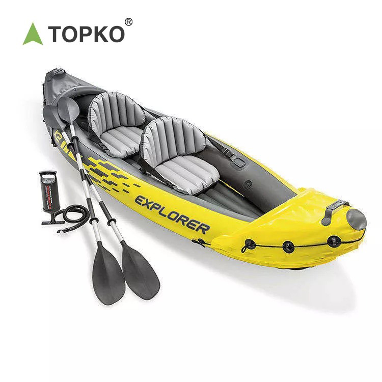 TOPKO cheap inflatable pedal sea fishing drop stitch kayak 2 person seat travel rowing boats kayaking accessories for sale