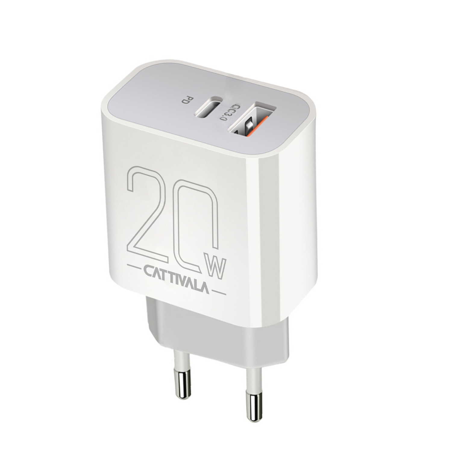 Fast Charger 20W Dual Port USB C Power Delivery Wall Charger PD/QC3.0 Type C Quick Charge for EU/US/UK (Cable not included)