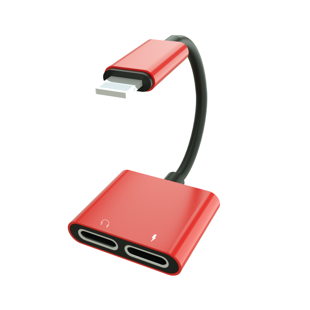 Dual Light ning Jack 2 in 1 Aluminum Alloy Headphone Charging Audio Adapter