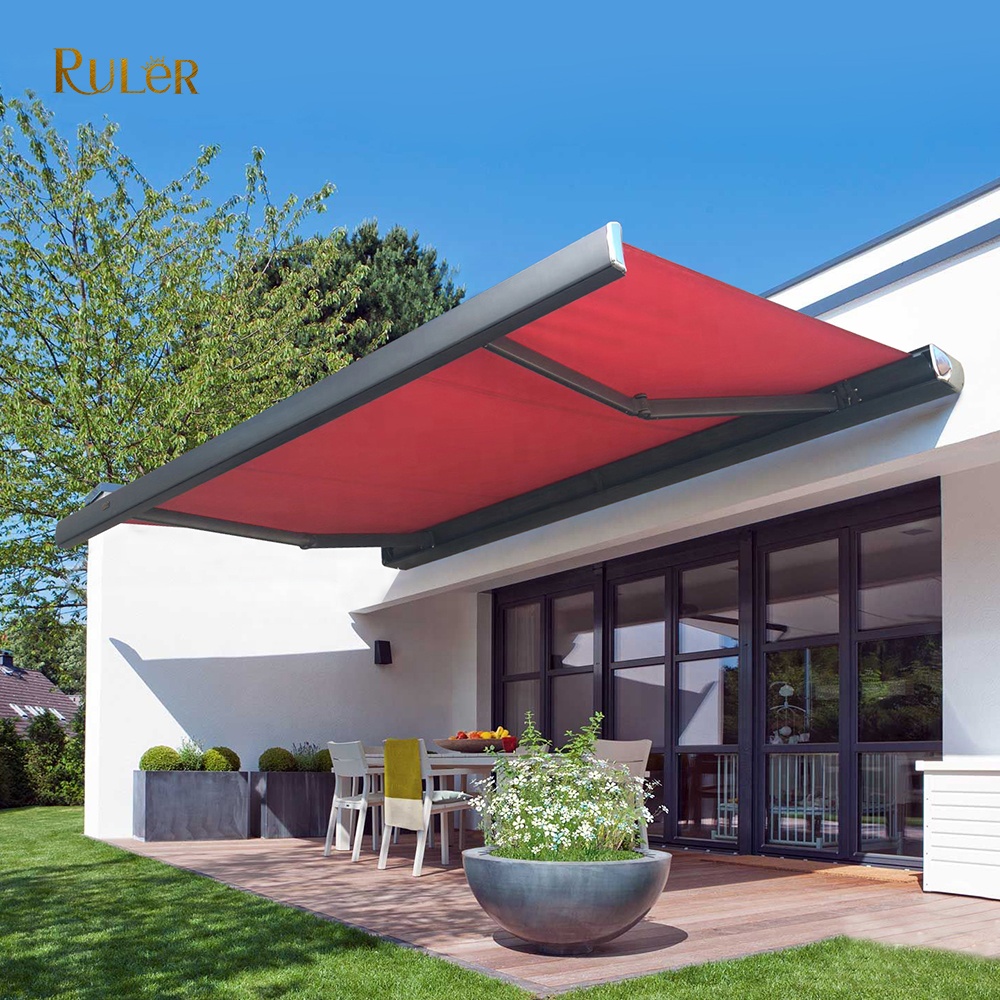 Customizable Full Cassette Awning for Balcony Retractable Terrace Awning With Remote Control LED Light Outdoor folding awning