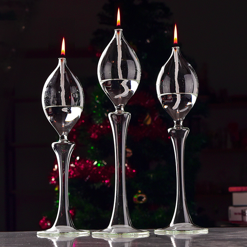 Wholesale New Design and High Quality Hand Blown Glass Decor Pillar Holder Oil Lamp with Competitive Price