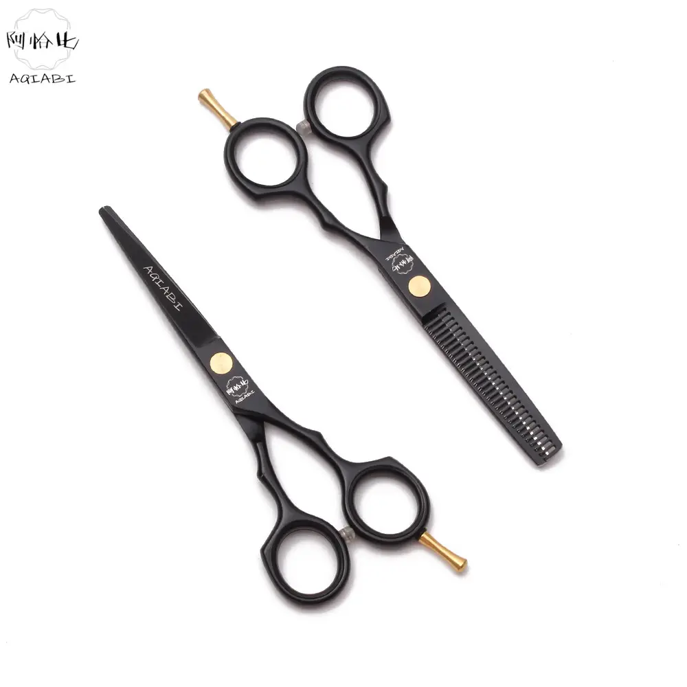 Hairdresser Scissors 5.5'' AQIABI JP Steel Hair Scissors Cutting Shears Barber Thinning Scissors Black A1104